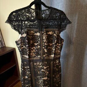 White House black market WHBM short sleeve fit and flare cocktail dress nude